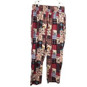 Lucy & Yak Alexa Trouser Pants, Paisley Red Blue Donita Patchwork Wide Leg L/XL